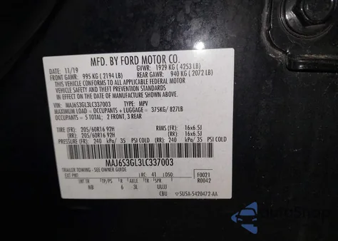 2020 Ford Ecosport Se z USA, uszkodzony, nr VIN MAJ6S3GL3LC337003